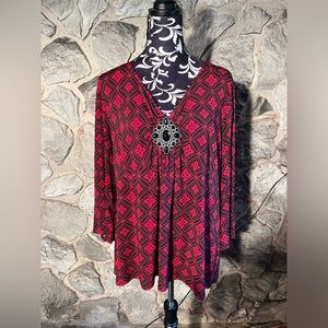 Apt. 9 Red & Black Long Sleeve Blouse 1X
